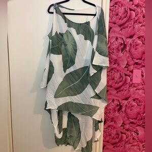 Leaf Print Asymmetrical/hi-lo swimsuit cover up- worn once